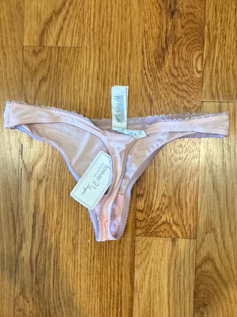 Forever 21 F21 Pink Light Brown Lace Satiny Low-Rise Thong Intimates Small S - Picture 2 of 2